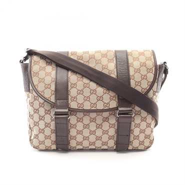 GUCCI GG canvas Shoulder Crossbody Bag 145859 canvas leather Beige Brown Used