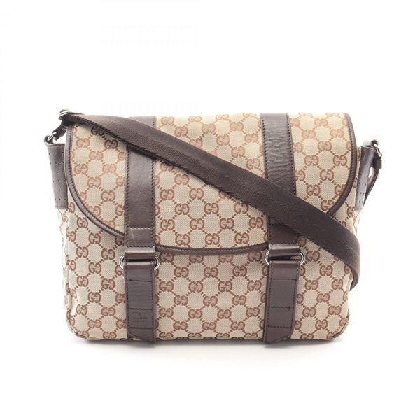 GUCCI GG canvas Shoulder Crossbody Bag 145859 canvas leather Beige Brown Used