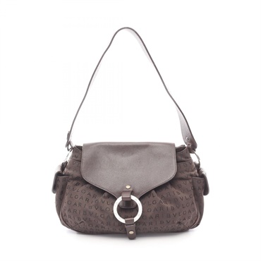 BVLGARI Logo mania Shoulder Bag canvas leather Brown Used Women