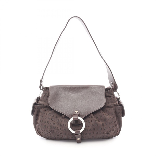 BVLGARI Logo mania Shoulder Bag canvas leather Brown Used Women