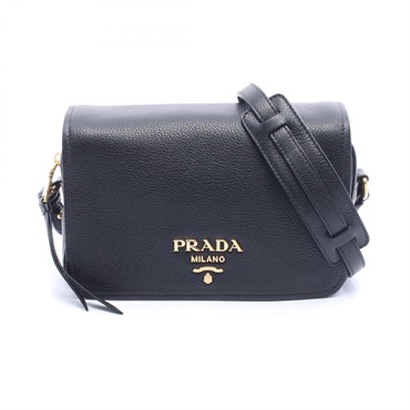 PRADA VITELLO PHENIX Shoulder Crossbody Bag leather Black Used Women
