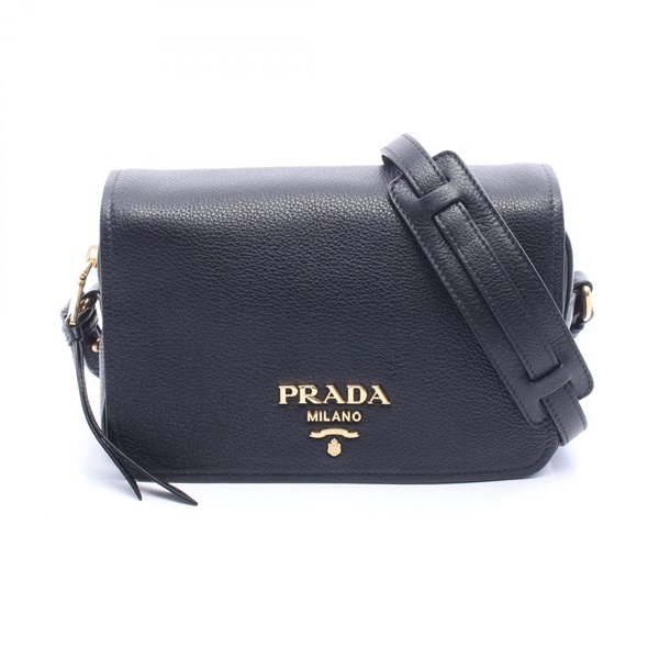 PRADA VITELLO PHENIX Shoulder Crossbody Bag leather Black Used Women
