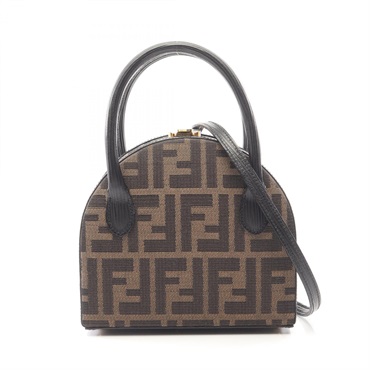 FENDI Zucca 2WAY Shoulder Handbag canvas leather Brown Used Women