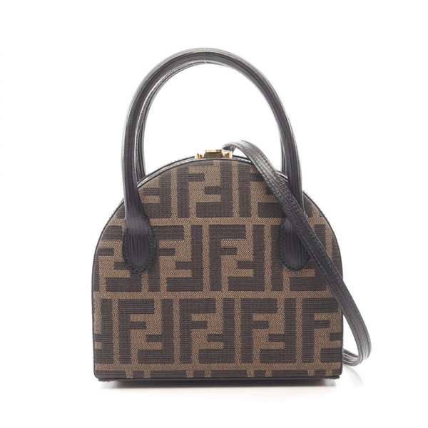 FENDI Zucca 2WAY Shoulder Handbag canvas leather Brown Used Women