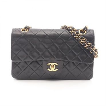 CHANEL Matelasse Double Flap Chain Shoulder Bag Lambskin Black GHW Used Women CC