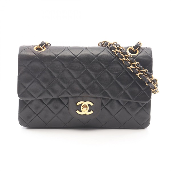 CHANEL Matelasse Double Flap Chain Shoulder Bag Lambskin Black GHW Used Women CC