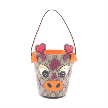 GUCCI CHILDRENS GG Supreme Kids Handbag 525512 canvas leather Beige Orange Used