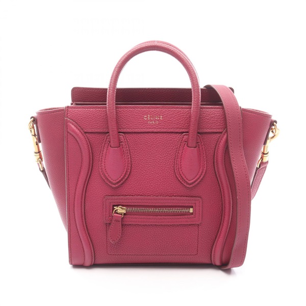 CELINE Luggage Nano Shopper 2WAY Shoulder Handbag 189243HSC leather Pink Used