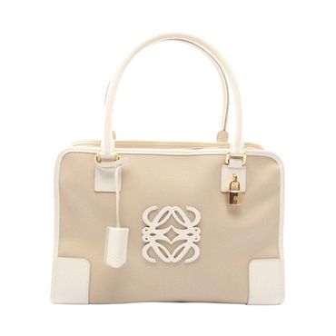 LOEWE Amazona 36 Shoulder Handbag canvas leather Beige White Used Women