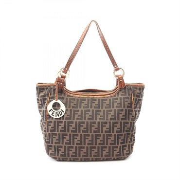 FENDI Zucca Shoulder Tote Bag 8BH187 leather Nylon canvas Brown Used Women