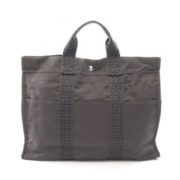HERMES Herline MM Tote Bag canvas Nylon Gray Used SHW