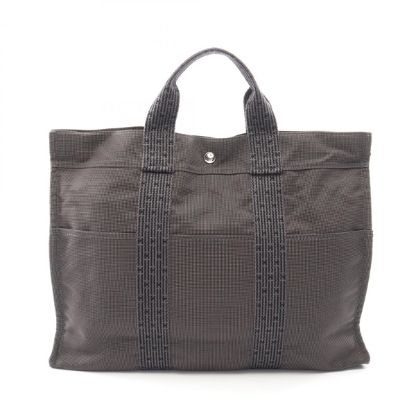 HERMES Herline MM Tote Bag canvas Nylon Gray Used SHW