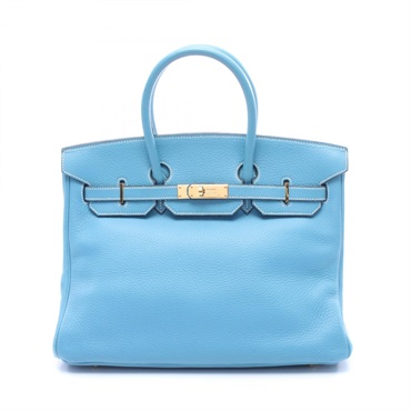 HERMES Birkin 35 Handbag B Taurillon Clemence Blue jean Used GHW women
