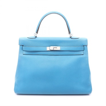 HERMES Kelly 35 Shoulder Handbag Togo leather Blue zanzibar Used women SHW A