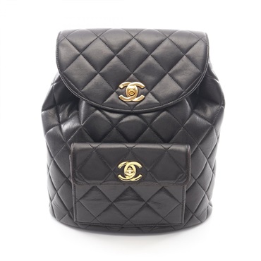 CHANEL Matelasse Chain Backpack A10177 Lambskin Black GHW Used Women
