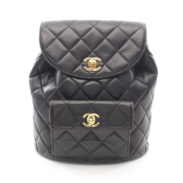 CHANEL Matelasse Chain Backpack A10177 Lambskin Black GHW Used Women
