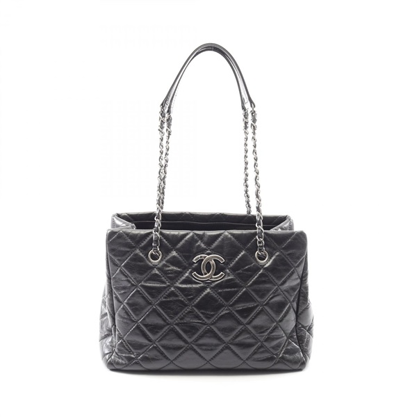 CHANEL Matelasse Chain Shoulder Bag leather Black SHW Used Women