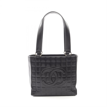CHANEL Chocolate bar Hand Tote Bag Lambskin  sheep leather Black Used Women GHW