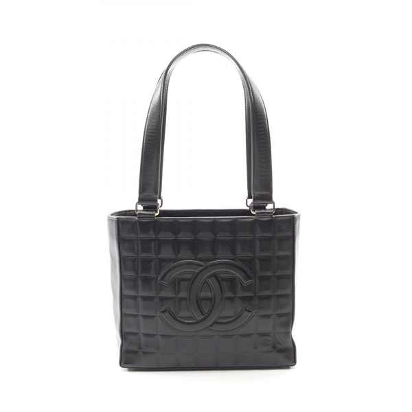 CHANEL Chocolate bar Hand Tote Bag Lambskin  sheep leather Black Used Women GHW