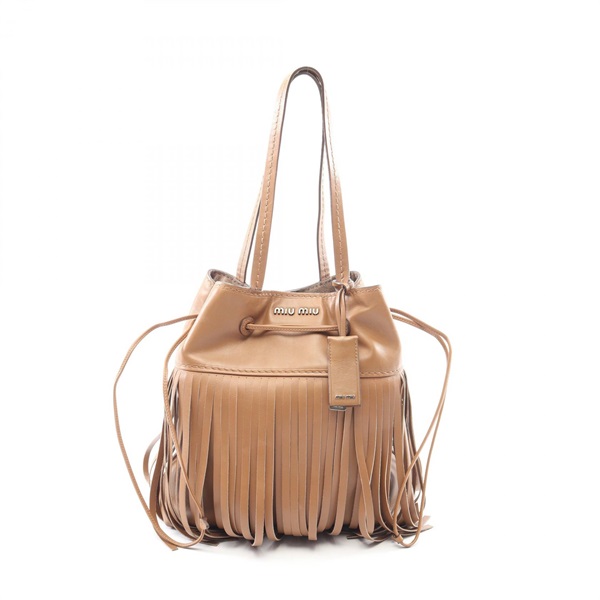 Miu Miu CITY CALF Tote shoulder hand Bag fringe leather Brown camel Used Women