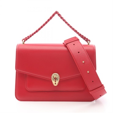 BVLGARI Serpenti 2WAY Crossbody Chain Handbag leather Red Used Women