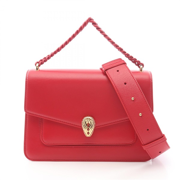 BVLGARI Serpenti 2WAY Crossbody Chain Handbag leather Red Used Women
