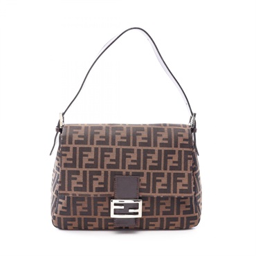 FENDI Mamma bucket Shoulder Bag canvas leather Brown Used Women
