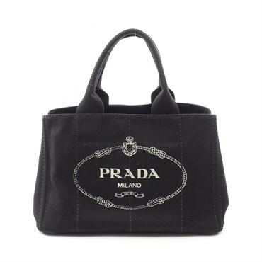 PRADA Canapa Triangle Logo Tote Handbag canvas Black Used Women