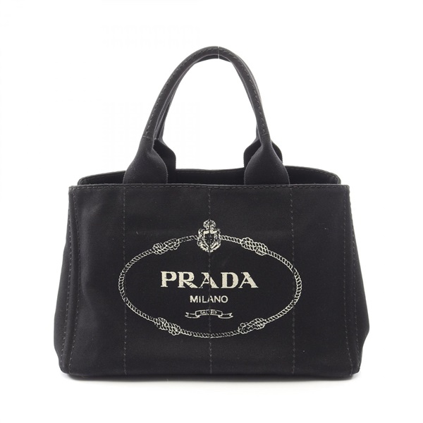 PRADA Canapa Triangle Logo Tote Handbag canvas Black Used Women
