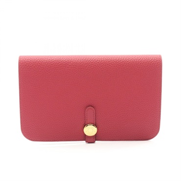HERMES Dogon GM Duo Wallet purse 043070CC Togo leather Bordeaux Ruby Used GHW Q