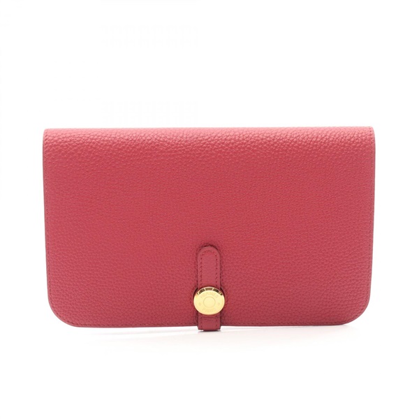 HERMES Dogon GM Duo Wallet purse 043070CC Togo leather Bordeaux Ruby Used GHW Q