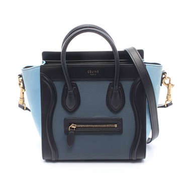 CELINE Luggage Nano Shopper Crossbody Handbag 168243 leather Black Green Used
