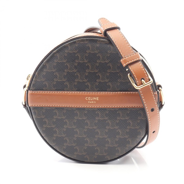 CELINE Round Purse Triomphe Shoulder Bag 10G342CAM-04BT canvas leather Blk Brown