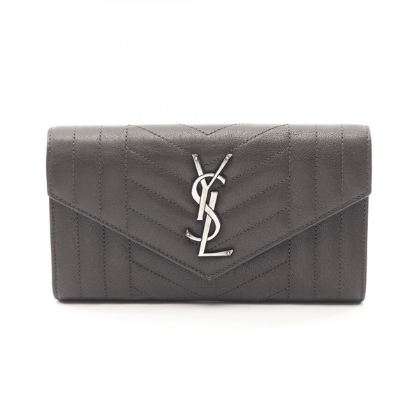 SAINT LAURENT PARIS college Bifold purse 437469 leather Gray Used Women YSL
