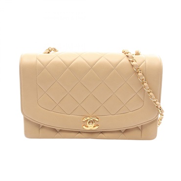 CHANEL Matelasse Diana Flap chain crossbody Shoulder Bag Lambskin Beige Used