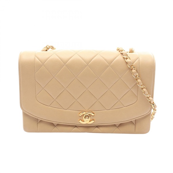 CHANEL Matelasse Diana Flap chain crossbody Shoulder Bag Lambskin Beige Used