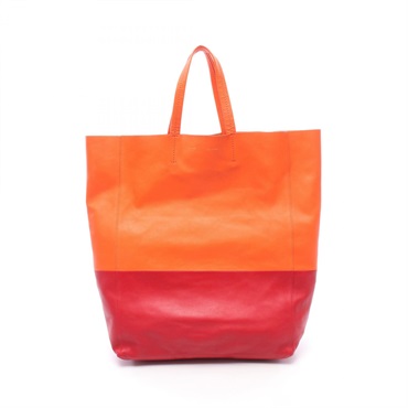 CELINE Horizontal Cabas Tote hand Bag leather Orange Red Used Women