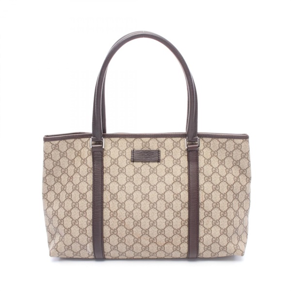 GUCCI GG Supreme Tote shoulder Bag 114595 canvas leather Beige Brown Used Women