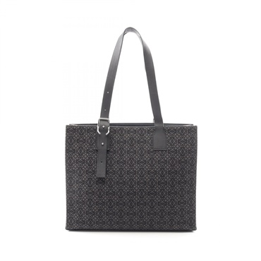 LOEWE Buckle Horizontal Anagram Shoulder Tote Bag canvas leather Black Used mens