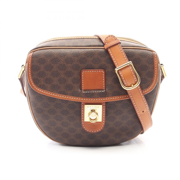CELINE Macadam Shoulder Crossbody Bag PVC coated canvas leather Brown Used Women