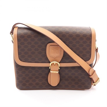 CELINE Macadam Crossbody Shoulder Bag canvas leather Brown Used Women
