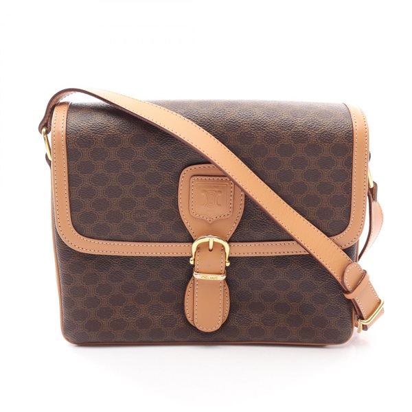 CELINE Macadam Crossbody Shoulder Bag canvas leather Brown Used Women