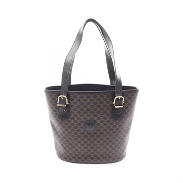 CELINE Macadam Bucket Tote Shoulder Bag PVC coated canvas leather Black Used
