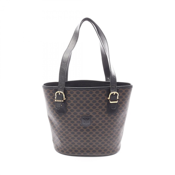 CELINE Macadam Bucket Tote Shoulder Bag PVC coated canvas leather Black Used