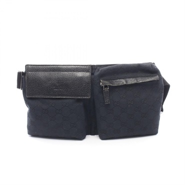 GUCCI GG canvas Waist bum belt bag 28566 canvas leather Black Used unisex