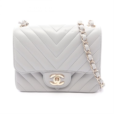 CHANEL Mini Matelasse chain crossbody Shoulder Bag Lambskin Gray Used Women GHW