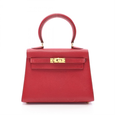 HERMES Mini Kelly Shoulder Handbag Courchevel leather Red Rouge vif Used GHW Y