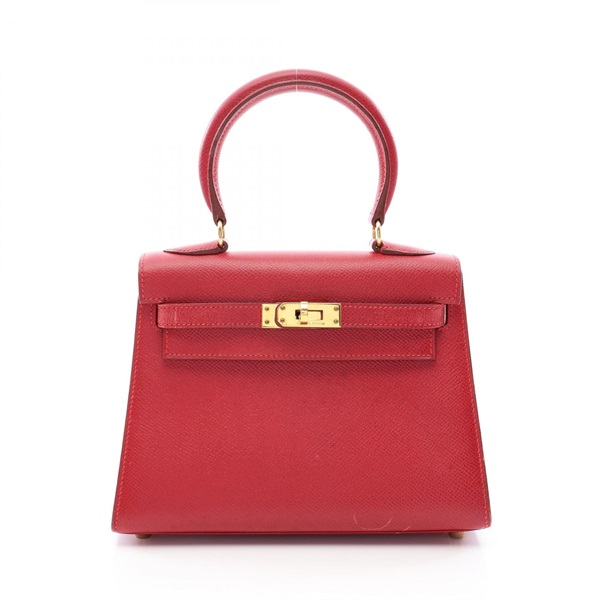 HERMES Mini Kelly Shoulder Handbag Courchevel leather Red Rouge vif Used GHW Y