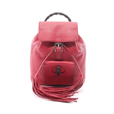GUCCI Bamboo Rucksack Backpack 387149 Leather Red Used Women