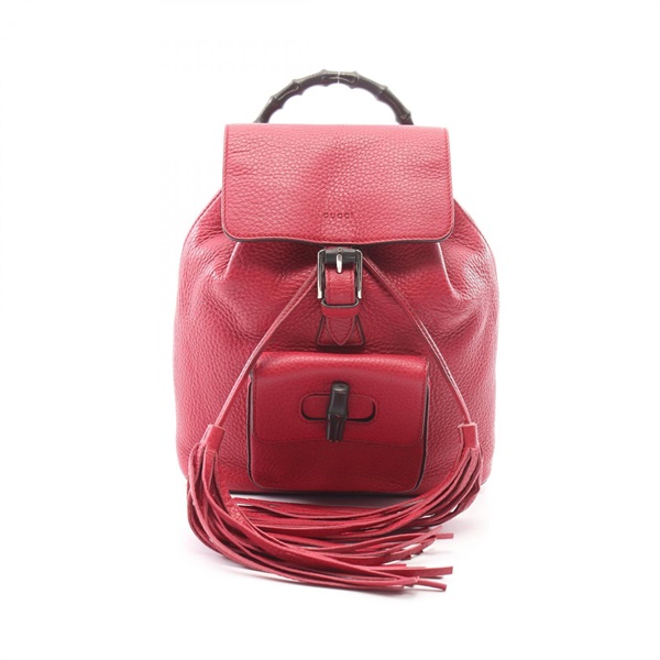 GUCCI Bamboo Rucksack Backpack 387149 Leather Red Used Women
